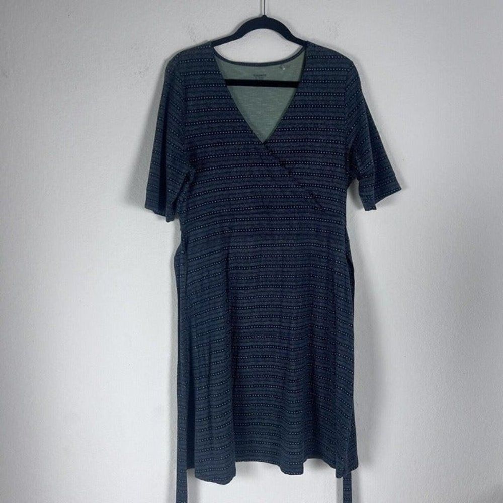 Toad & Co Horny Toad Women’s Cue Wrap Cafe Midi Dress Navy Blue Size XL NWOT
